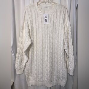 12th Tribe HTF Winter White Cable Knit Sweater Mini Dress/Tunic Sz Large NWT
